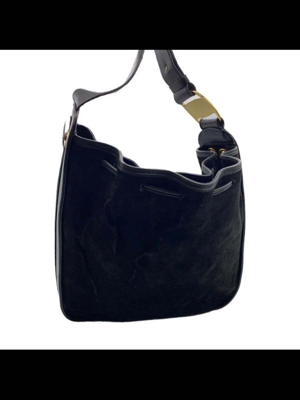 Salvatore Ferragamo Black Suede Shoulder Hobo with Gold Hardware